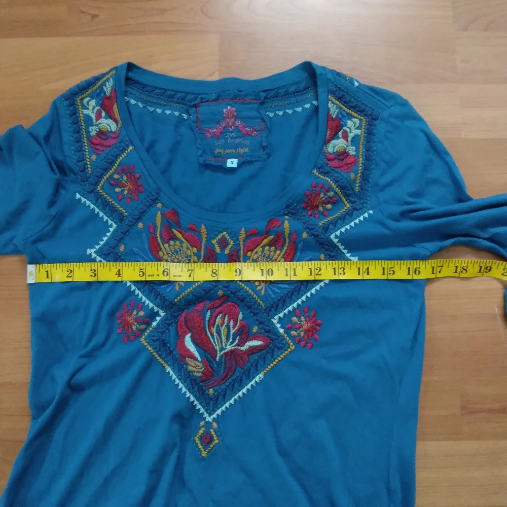 Johnny Was Los Angeles Blue Teal Embroidered Tunic T-Shirt - Picture 7 of 7